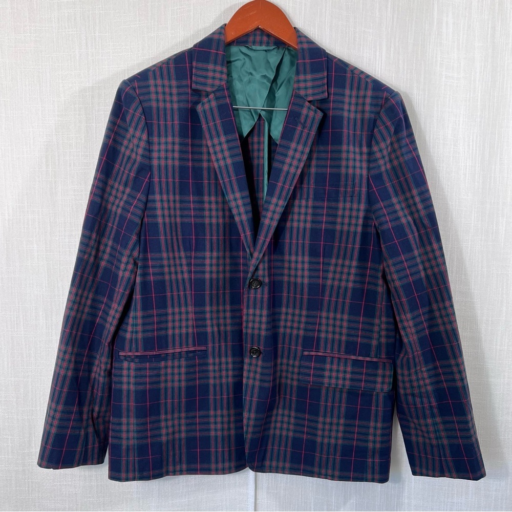 J. Peterman Cotton Plaid Sport Coat Blazer Size L